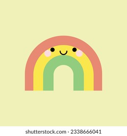 Cute smiling rainbow character icon. . Vector illustration in kawaii cartoon style.