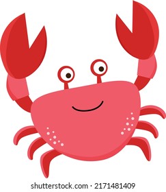 Cute smiling rde crab vector iillustration, cartoon style. Sea creature, sea animals. 