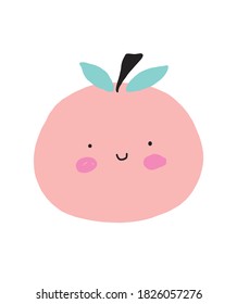 Cute Smiling Red Apple Vector illustration. Wall Art with Kawaii Style Apple Isolated on a White Background. Lovely Nursery Art Ideal for Decoration, Card, Poster.