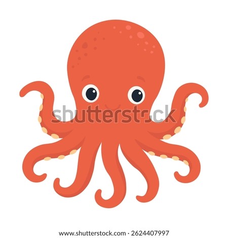 Cute Smiling Red Cartoon Octopus