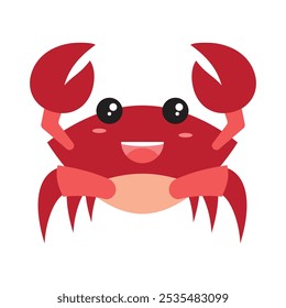 Cute Smiling Red Crab, Flat Design for Education and Print Media