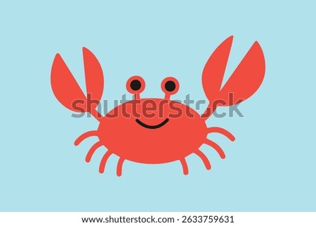 Cute Smiling Red Crab Illustration on Light Blue Background – Adorable Vector Cartoon Sea Creature with Claws, Perfect for Kids Designs, Summer Beach Themes, Nursery Decor or Ocean-Inspired Prints
