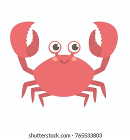 Cute smiling Red Crab vector illustration cartoon character design lifting up claws, isolated on white background.