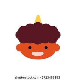 Cute smiling red oni face icon for setsubun, Japanese festival character illustration