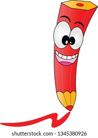 cute smiling red pencil cartoon characters vector illustration
