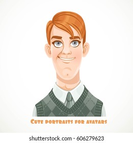 Cute smiling redhead young men portrait for avatar isolated on a white background