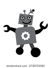 Carácter sonriente lindo del robot aislado en el fondo blanco, Ilustración vectorial simple del robot de la historieta para la tecnología, la educación y los conceptos de la automatización