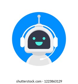 Cute smiling robot, chat bot say hi.Vector modern flat cartoon character illustration. Voice support service bot. Vector stock illustration.