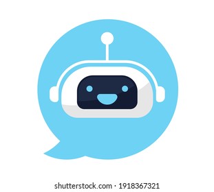 Cute smiling robot, chat bot. Modern line outline flat style cartoon character illustration. Isolated on white background.Speak bubble. Voice support, virtual online help support concept