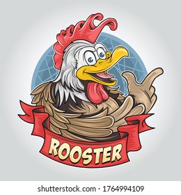 CUTE SMILING ROOSTER OR CHICKEN WITH FUNNY FACE, ARTWORK VECTOR