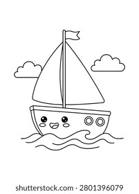 Cute Smiling Sailboat Floating