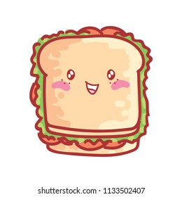 Cute smiling Sandwich character with eyes. Vector cartoon illustration. Set of pictures in school theme in hand drawn style