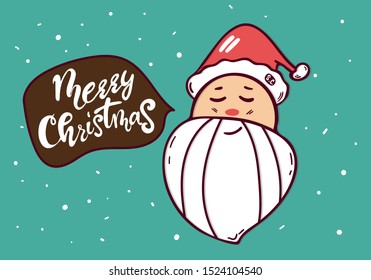 Cute Smiling Santa Claus character head white beard in traditional Christmas holiday merry santa clauses. Vector illustration with Merry Father Christmas personage. hand drawing