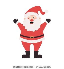 Cute smiling Santa Claus. Flat vector illustration of santa on transparent background for designs, stickers, icons, posters, postcards, backgrounds. Cartoon style.