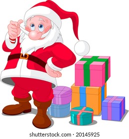 Cute smiling Santa Claus with gifts