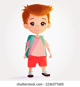 Cute smiling schoolboy .Colorful  vector cartoon character isolated on white.