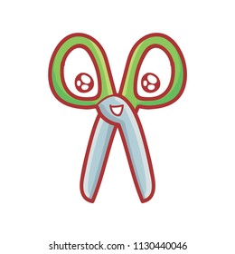 Cute smiling Scissors character with eyes. Vector cartoon illustration. Set of pictures in school theme in hand drawn style