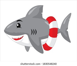 cute smiling shark with bouy