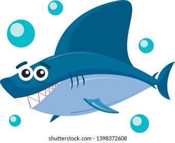 Cute smiling shark isolated on white background. Shark predator animal funny cartoon.