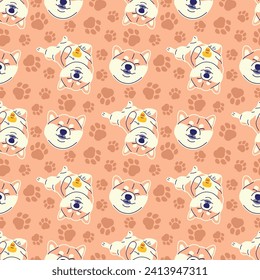 CUTE SMILING SHIBA INU WITH A RUBBER DUCK SEAMLESS PATTERN