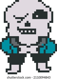 Cute Smiling Skeleton Character Blink Eye Blue Jacket
