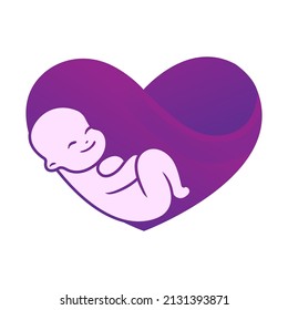 A Cute Smiling And Sleeping Baby Inside A Lovely Heart For Gynaecology, Fertility, Health Care Centre And Children With Family.