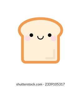 Cute smiling slice toast bread character icon. Vector illustration in kawaii cartoon style.