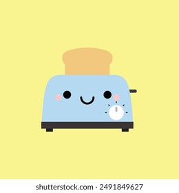 Cute smiling slice toaster icon. Vector illustration in kawaii cartoon style.