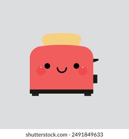 Lindo icono de tostadora de rebanada sonriente. Ilustración vectorial en estilo de dibujos animados kawaii.