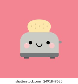 Lindo icono de tostadora de rebanada sonriente. Ilustración vectorial en estilo de dibujos animados kawaii.