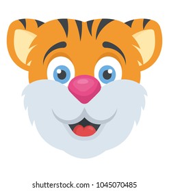 A cute smiling and small tiger face or cub head