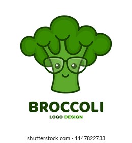 Cute smiling smart broccoli in glasses.Vector modern style flat line character cartoon illustration icon logo template design. Isolated on white background. Kid,children,child,broccoli concept