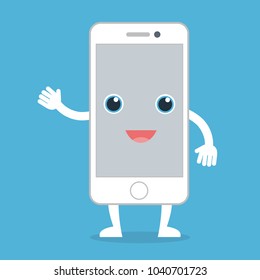 Cute smiling smartphone character, arms and legs cartoon vector Illustration.