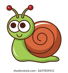 Cute smiling snail cartoon icon with spiral shell isolated on white background