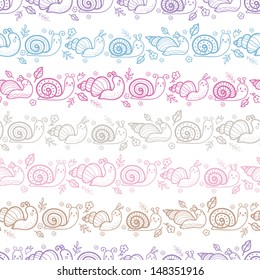 Cute smiling snails stripes seamless pattern background
