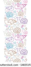 Cute smiling snails vertical seamless pattern background