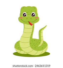 Cute smiling snake isolated on white background. Symbol of the year of the snake. Vector illustration