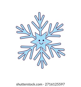 Ilustración sonriente linda del copo de nieve en estilo kawaii dibujado a mano