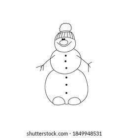 Cute smiling snowman in a hat. Blue Snow Face Smile Illustration Vector Isolated White Background