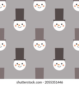 Cute smiling snowman seamless pattern. Christmas and New year background. Vector illustration