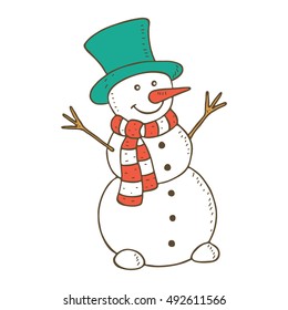  Cute smiling snowman. Vector illustration