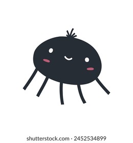 Cute smiling spider, cartoon flat vector illustration isolated on white background. Hand drawn spooky animal. Halloween decoration element.