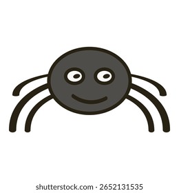 Cute smiling spider in cartoon style. Adorable Halloween character perfect for kids’ spooky designs, greeting cards, party invitations, decorations, and fun seasonal illustrations.