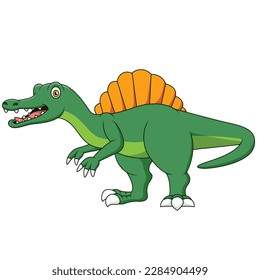 Cute smiling spinosaurus cartoon illustration