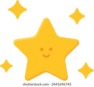 A cute, smiling star character surrounded by smaller stars, illustrating a cheerful and playful mood.