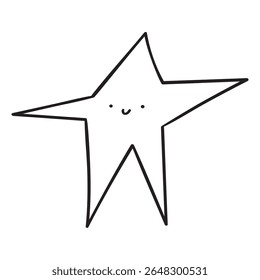 Cute smiling star. Vector outline illustration on white background.