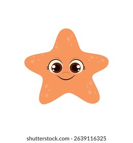 Cute smiling starfish character with big eyes. Fun and friendly sea animal illustration, perfect for kids, underwater themes, educational materials, or summer designs.