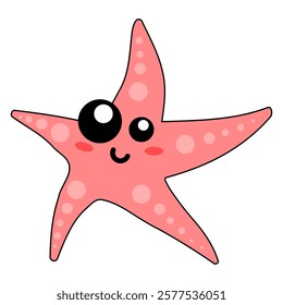 Cute smiling starfish. Happy cartoon starfish with eyes and mouth. Vector illustration isolated on white background.