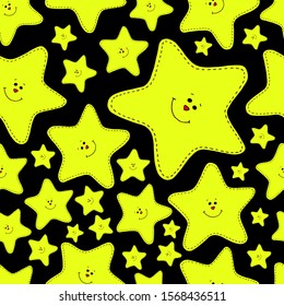 Cute smiling stars pattern. Night sky in pastel colors. Vector background for baby and kids design.