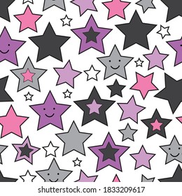 cute smiling stars seamless pattern, can be used for textile,  background, book cover, packaging